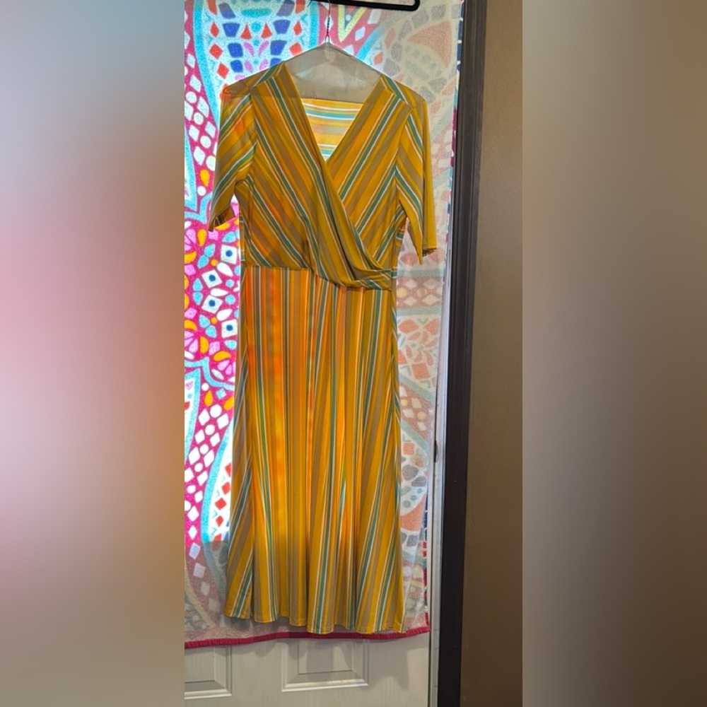 Preston & York Yellow Pleated Midi Dress